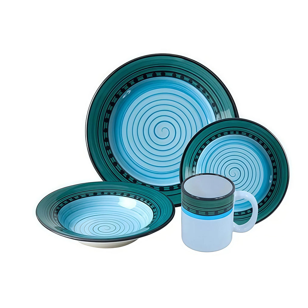 Cyan Blue Terracotta Edge Spotted Ceramic Dinnerware Set
