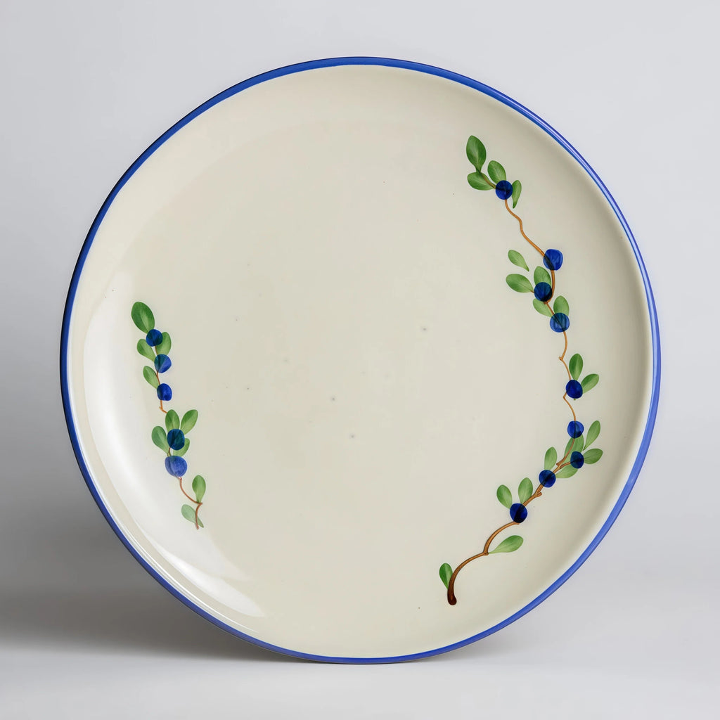 Hand Painted Blueberry Vine Ceramic Dinner Plate