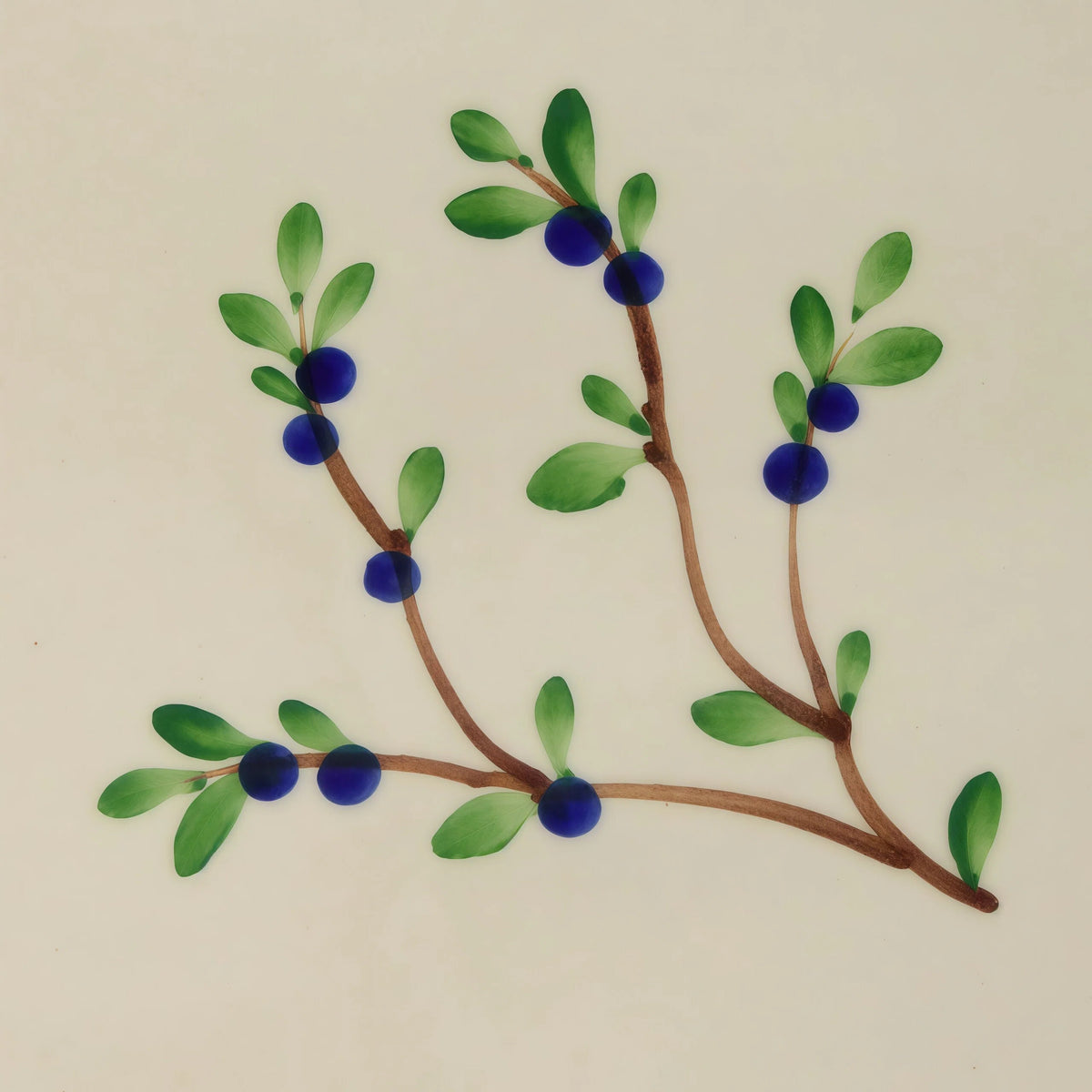Hand Painted Blueberry Vine Ceramic Dinner Plate