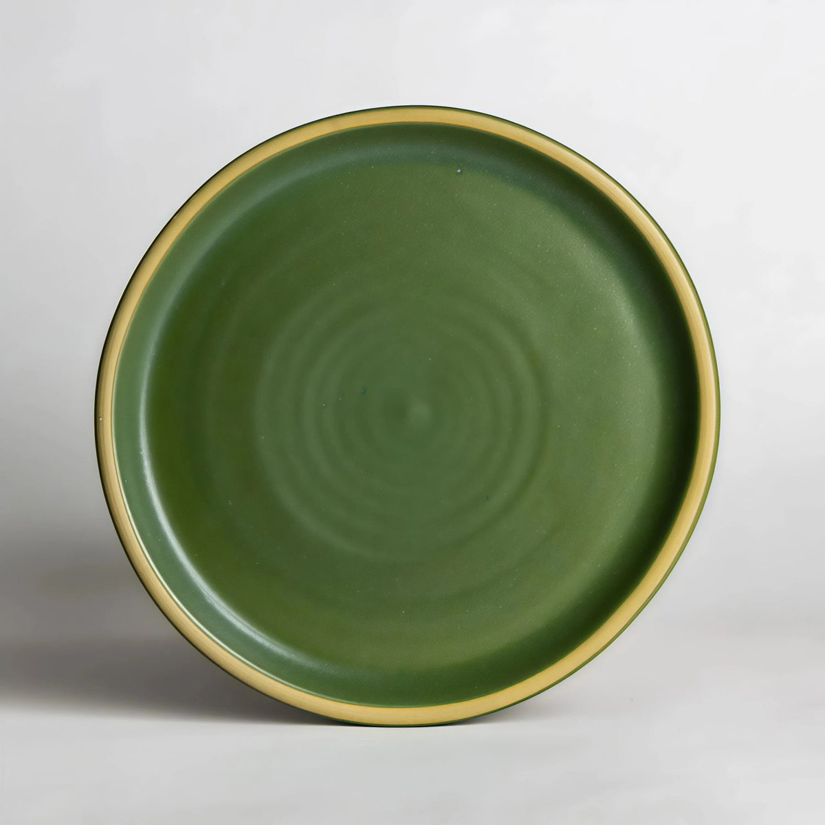 Matte Green Handcrafted Swirl Patterned Ceramic Dinner Plate