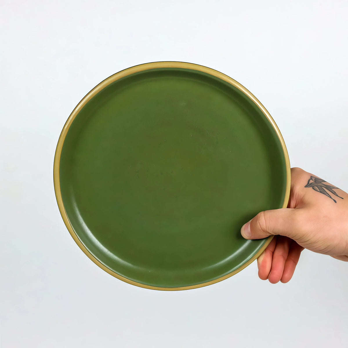 Matte Green Handcrafted Swirl Patterned Ceramic Dinner Plate