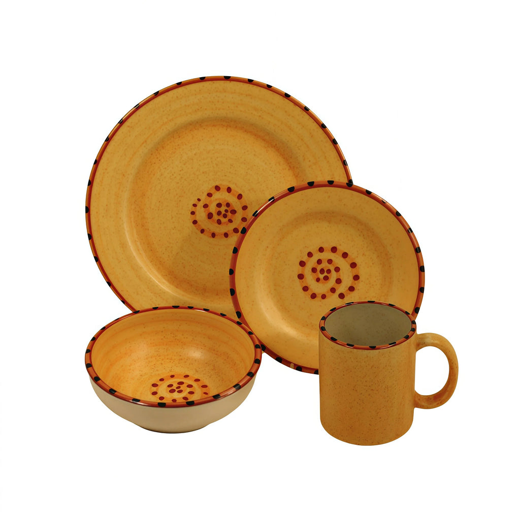 Mustard Yellow Handmade Polka Dot Ceramic Dinnerware Set