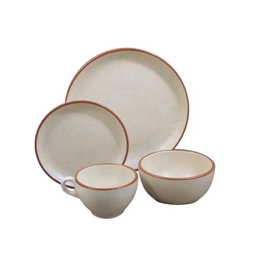 Off White Ceramic Dinnerware Set with Sandblasted Earth Edges