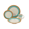 Orange and Blue Bordered White Ceramic Dinnerware Set