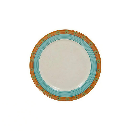 Orange and Blue Bordered White Ceramic Dinnerware Set