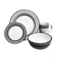 White Ceramic Dinnerware Set with Black Striped Edges