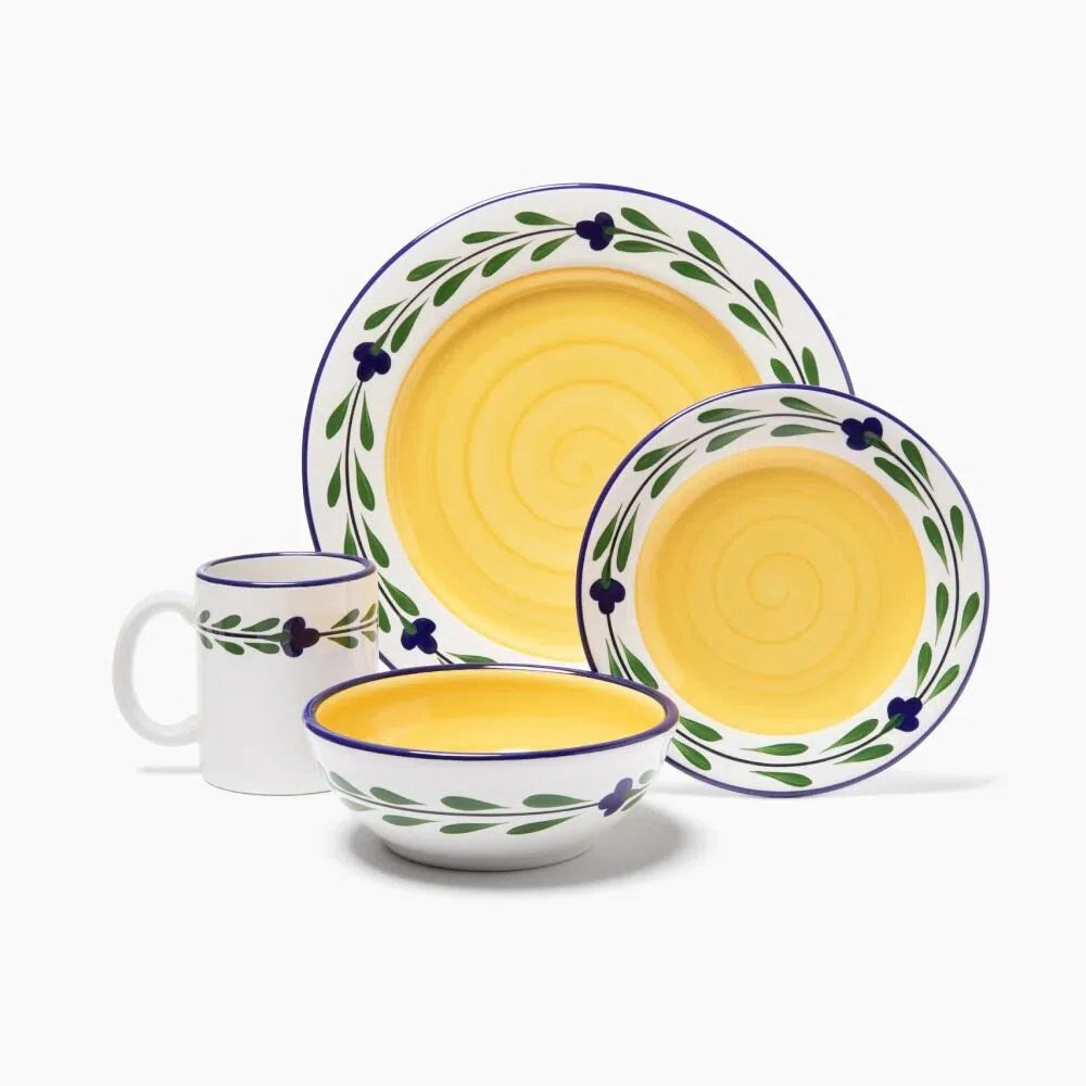 Yellow Hand Painted Vines Ceramic Dinnerware Set