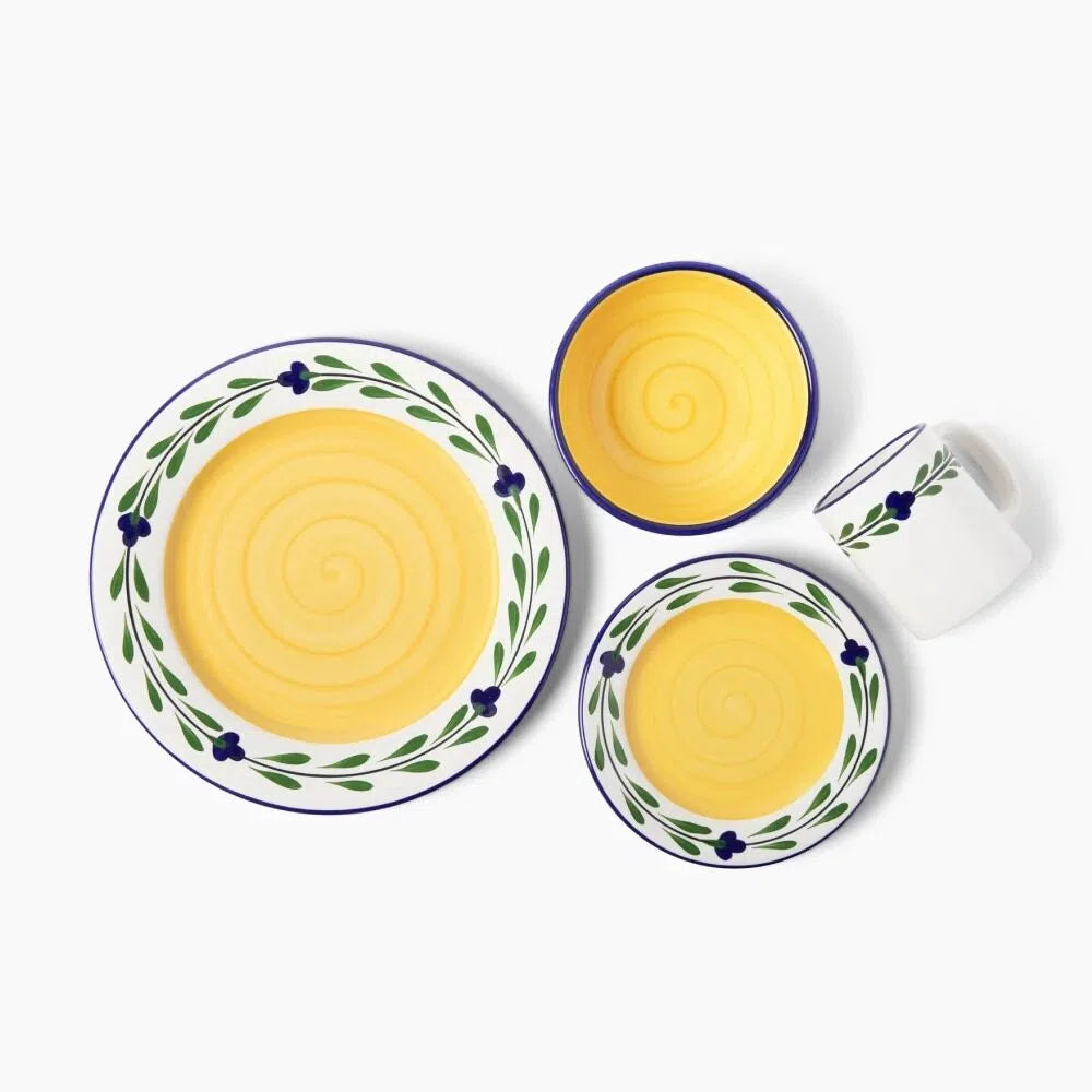 Yellow Hand Painted Vines Ceramic Dinnerware Set